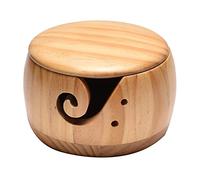 liyoe Bol à en Bois, à avec Couvercle pour Tricoter, Porte-Boule de au Crochet, Bol de Rangement pour Fait à la Main, Bois Clair