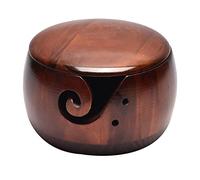 liyoe Bol de en Bois, de avec Couvercle pour Tricoter, Support de Boule de au Crochet, Bol de Rangement de Fait à la Main, Bois Foncé