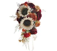 liyoe Vintage Tournesol de Mariage Bouquet de MariéE pour MariéE Artificielle Bourgogne Rose en Cascade Rustique Toss Bouquet pour ÉGlise