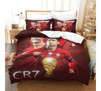 Liyoky Imprimé 3D Ronaldo Ensemble De Literie avec Microfibre Super Douce Et Respirante Housses De Couettes 3 Pièces avec Taies d'oreiller King（220x240cm）