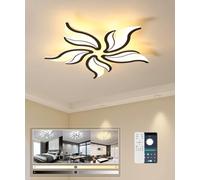 LIYYANG Plafonnier LED moderne dimmable pour salon avec télécommande Chandelier 38W 3000K-6500K Plafonnier en forme de fleur pour chambre à coucher salle à manger bureau (Noir, 5 têtes)
