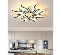 LIYYANG Plafonnier LED moderne dimmable pour salon avec télécommande Chandelier 72W 3000K-6500K Plafonnier en forme de fleur pour chambre à coucher salle à manger bureau (Noir, 8 têtes)