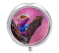 Lizard on The Branch Pilulier de voyage à 3 compartiments 3 compartiments Organiseur portable pour vitamines avec miroir Petit pilulier pour sac à main et poche Joli récipient à médicaments quotidien