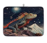 Lizards Universe Galaxy Tapis égouttoir à vaisselle en microfibre absorbant pour cuisine, cuillère, assiette en verre, 40,6 x 45,7 cm