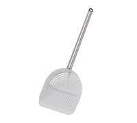 LIZEALUCKY Cat Litter Scoop Stainless Steel Long Handle Half Round Sturdy Mesh Scooper Shovel Pet Sand Sifter Poop Scooper for Beaches Pet Cat Litter Boxes (White)