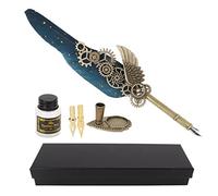 LIZEALUCKY Ensemble de stylo quill en acier inoxydable brillant vintage avec encre, texture durable pour l'écriture de bureau (SP281733 Or saupoudré et bleu caché (pointu)
