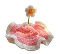 LIZEALUCKY Knitted Flower Cat Hat with Ear Holes Adjustable Tie Soft Cute Crochet Kitten Hat Charming Cat Hat with a Flower Cotton for Dog Puppy Pet Kitten (M)