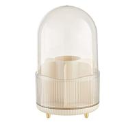 LIZEALUCKY Makeup Brush Storage Box Rotating Cosmetics Display Case Make Up Brushes Storage Bucket with Clear Lid for Cosmetics Stationery Organization (Milk White)