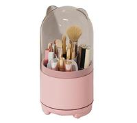 LIZEALUCKY Makeup Brush Storage Container Desk Storage Container 360 Degree Rotating Dust Prevention Transparent Lid Large Capacity for Bedroom Dressing Table (Pink 135x8x2cm/53.15x3.15x0.79in)