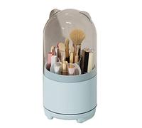 LIZEALUCKY Makeup Brush Storage Container Desk Storage Container 360 Degree Rotating Dust Prevention Transparent Lid Large Capacity for Bedroom Dressing Table (Blue)
