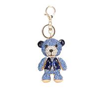 LIZEALUCKY Rhinestones Bear Keychain with Hook, Blue Cute Bling Rhinestone Keychains 3D Shiny Rhinestones Key Ring Charm Small Animal Key Fob Backpack Ornament Surprise Present for Girls