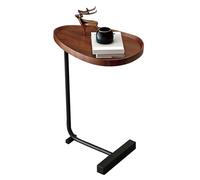 LIZEALUCKY Small Side Table Modern Dark Wood Grain Space Saving C Shaped End Table for Living Room Sofa Hotel (Design rainuré et Cadre Noir.)