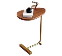 LIZEALUCKY Small Side Table Modern Dark Wood Grain Space Saving C Shaped End Table for Living Room Sofa Hotel (Design Plat et Cadre doré)