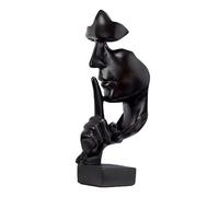 LIZEALUCKY Statue de penseur en résine synthétique compacte, Forme vive, décorative Attrayante, Le Silence est doré, Figurine pour la Maison (Noire)
