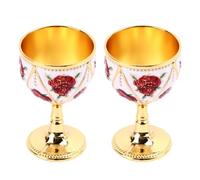 LIZEALUCKY Vintage Métal Vin Tasse En Relief Verres Décoratif Gobelet pour Café Thé Accueil Bar Affichage Ensemble de 2 (Fleur rouge blanc doré)