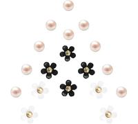 LiZEROGDAX Lot de 18 breloques en forme de chaussures à fleurs noires et blanches avec boutons et accessoires pour adultes et adolescentes