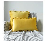LIZHAYG Housse Coussin Lot de 2 Housses de Coussin décoratives en Velours Doux, Unies, for Grand canapé, avec Pompons.(Bright Yellow,45x45cm no Filling)