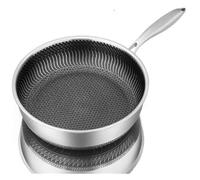 LIZHAYG Poele Inox Poêle à frire en acier inoxydable, wok en acier inoxydable, poêle à nid d'abeille double face, convient à toutes les cuisinières(26cm)