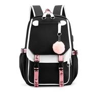 LIZHAYG Sac A Dos Sac à dos de lycée for adolescente, tendance, noir et blanc, mignon(Black)