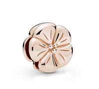 LIZHENG Fit Original Pandora Bracelet Charme 925 Perles en Argent Sterling Reflexion Poli Fleur Clip Femmes Bijoux À Bricoler Soi-Même