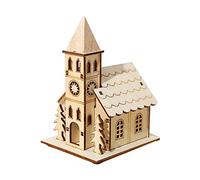 LIZHILIAN Mini maison de Noël en bois lumineux à LED en forme d'église, motif église pour maison, village de ferme, décoration de table de Noël