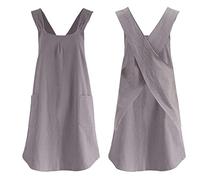 LIZHOUMIL Tablier femme coton lin teinte unie simple style japonais Coréen Slip off Spallines croisées 2 poches tablier gris