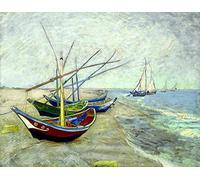 liziciti Kit de peinture diamant 5D pour adultes, chefs-d'œuvre de Van Gogh, strass, point de croix, 30 x 40 cm (bateaux de pêche sur la plage)