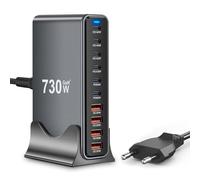 Lizoak 730W Chargeur USB C GaN - 10 Ports Charge Rapide Multi-Appareils, Vertical PPS PD 140W, Compatible avec iPhone, MacBook, Galaxy (6C+4A)