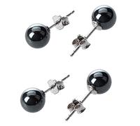 LIZZOT 2 x 1 paire de boucles d'oreilles en argent 925 avec fermoir hématite de 6 mm de diamètre, Hématite