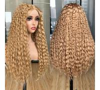 Lizzy Perruque afro bouclée avec dentelle frontale pour femme noire pré-épilée avec cheveux de bébé synthétiques longs bouclés sans colle 66 cm (blond)