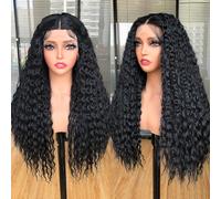 Lizzy Perruque afro bouclée avec dentelle frontale pour femme noire pré-épilée avec cheveux de bébé synthétiques sans colle 66 cm (Noir)