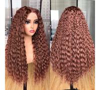 Lizzy Perruque afro bouclée avec dentelle frontale pour femme noire pré-épilée avec cheveux de bébé synthétiques sans colle 66 cm (marron)