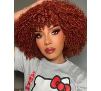 Lizzy Perruque afro bouclée synthétique avec frange résistante à la chaleur pour cosplay et quotidien Orange 25,4 cm