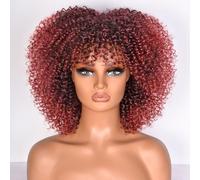 Lizzy Perruque afro bouclée synthétique avec frange résistante à la chaleur pour cosplay et quotidien Rouge ombré 25,4 cm