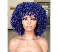 LIZZY Perruque afro courte bou avec frange pour femme noire, cheveux synthétiques africains, sans colle, résistantes à la chaleur, volumineuses, bou s (bleu)