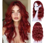 Lizzy Perruque courte et ondulée - 45,7 cm - Partie centrale bouclée et ondulée - Pour femme - Aspect naturel - Fibre résistante à la chaleur - Pour un usage quotidien - Bordeaux