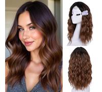 Lizzy Perruque courte et ondulée - 45,7 cm - Perruque synthétique ondulée pour femme - Aspect naturel - Fibre résistante à la chaleur - Pour un usage quotidien - Marron ombré