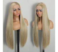 Lizzy Perruque en dentelle synthétique, pré-épilée, longue, droite, sans colle, 1b, noire de jais pour femme, fibre résistante à la chaleur, prête à porter, adaptée aux débutants, blonde