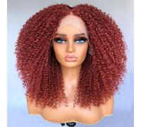 Lizzy Perruque longue avec dentelle frontale pour femme noire pré-épilée avec cheveux de bébé - Perruque HD sans colle crépue et bouclée afro synthétique 43,2 cm (cuivre)