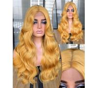 Lizzy Perruque longue ondulée pour femme avec raie au milieu, perruque synthétique bouclée naturelle résistante à la chaleur pour usage quotidien ou fête, 66 cm (blond miel)