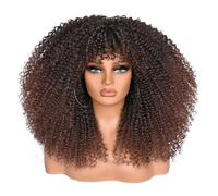 Lizzy Perruque afro bouclée pour femme noire, 45,72 cm, bombe afro, perruque bouclée, avec franges, en fibre synthétique, sans colle, pour fête quotidienne, marron foncé