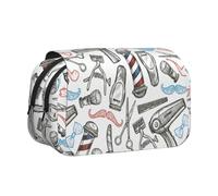 LJABCVNN Barber Shop Trousse à crayons double coque avec poches zippées pour garçons et filles Motif monochrome