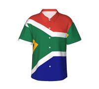 LJABCVNN Chemise hawaïenne à manches courtes pour homme, motif drapeau de l'Afrique du Sud, idéale pour la plage et les vacances, Noir , XL