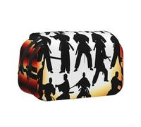 LJABCVNN Silhouettes de martiaux Trousse à stylos double coquille, trousse à crayons 2 couches avec poches zippées pour garçons et filles