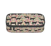 LJABCVNN Trousse à crayons multifonction pour homme et femme avec imprimé de vaches, fleurs roses