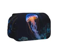 LJABCVNN Trousse à stylos double coquille, 2 couches avec poches à fermeture éclair pour garçons et filles Motif méduses