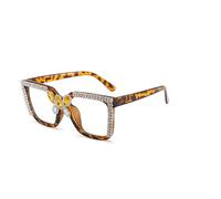 LJCZKA Lunettes Anti Lumiere Bleue Carré Diamant Femme,Lunettes Filtre Lumière Bleue Grande Carré Rétro Années 90 Verres Transparents Anti Fatigue pour Jeux, Lecture (Léopard Transparent)