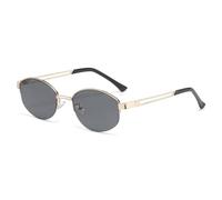 LJCZKA Lunettes de Soleil Ovale Retro pour Femme Homme Classique Lunettes de Soleil Demi Cadre Métal Lunette Mode avec Protection UV400