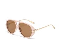 LJCZKA Lunettes de Soleil Pilote Rétro pour Femmes Hommes, Lunettes de Soleil Double Pont Années 70 Grande Cadre Métallique Protection UV400 (Rose Marron)