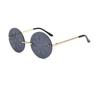 LJCZKA Lunettes de Soleil Rondes Sans Monture Femme Homme, Lunettes de Soleil Ronde Miroir Hippie Lunettes de Fête Halloween
